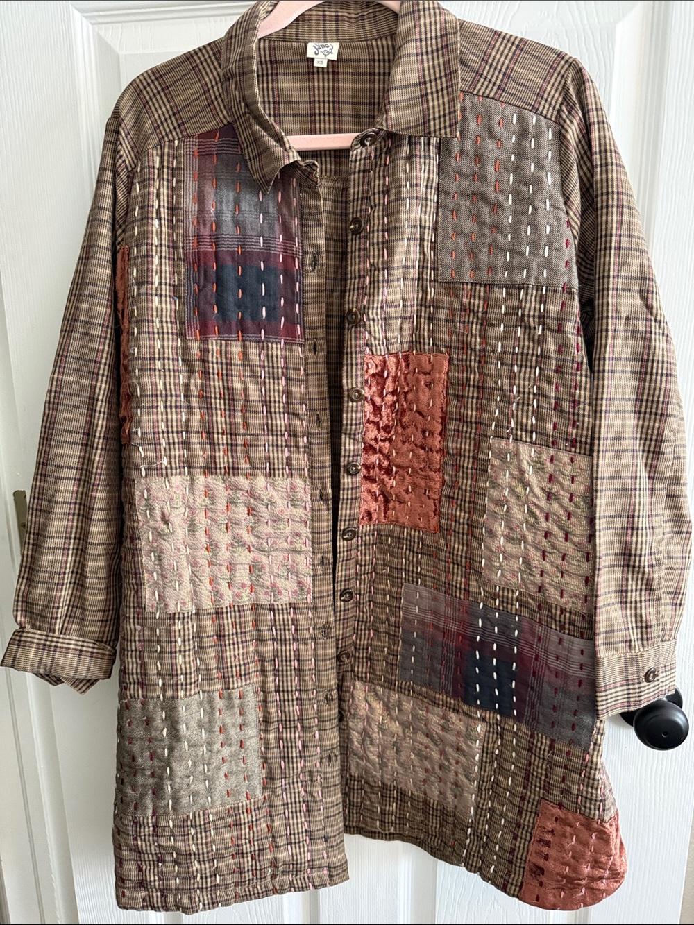 ivy jane Patchwork Plaid Button-Up Jacket in Brown and Rust
